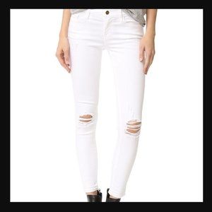FRAME Le Skinny de Jeanne Distressed White Jeans